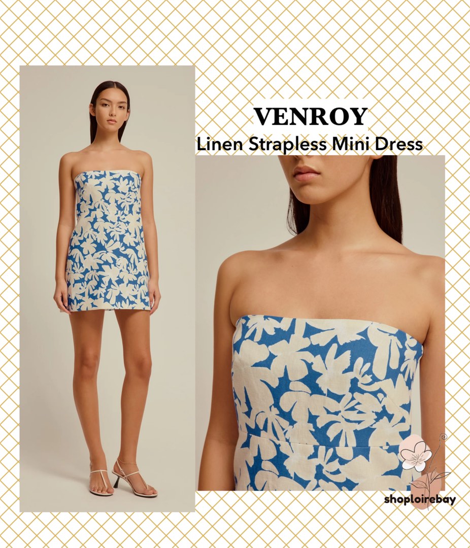 VENROY Strapless blue florals mini dress , Women's Fashion