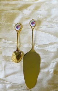 vintage gold plated Formano cake /pie server with cream spoon