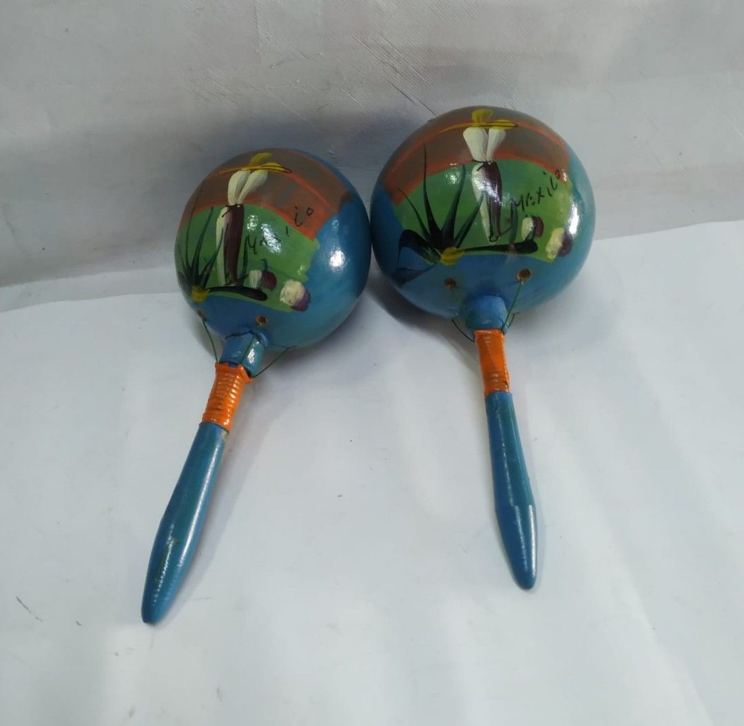 Vintage Maracas Hand Painted Mexico Cozomel Musical Instruments Lot