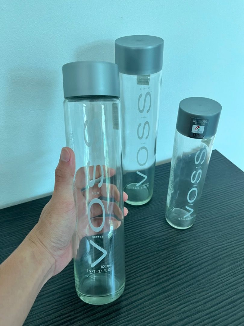 VOSS Glass Empty Bottles (800ml x2, 375ml x2), Furniture & Home Living