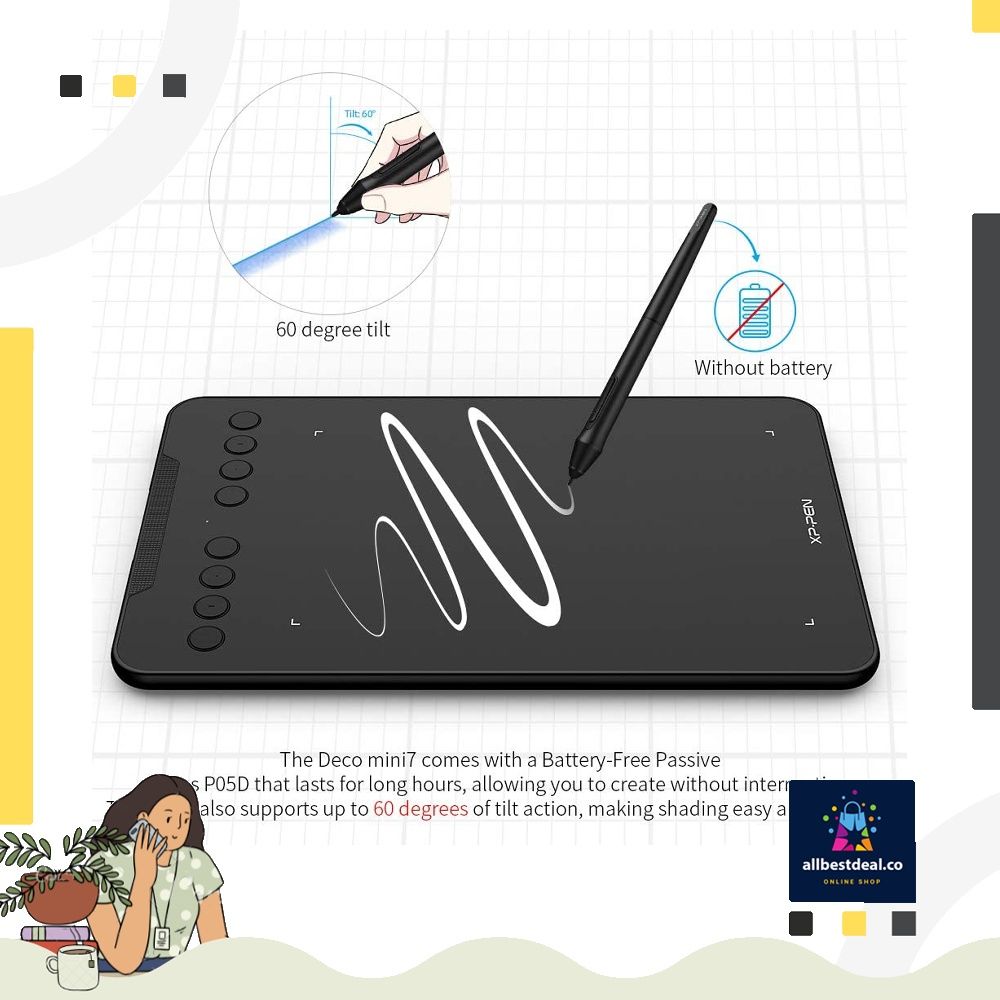 XPPEN Deco mini7 7" Portable Graphic Drawing Tablet with Passive