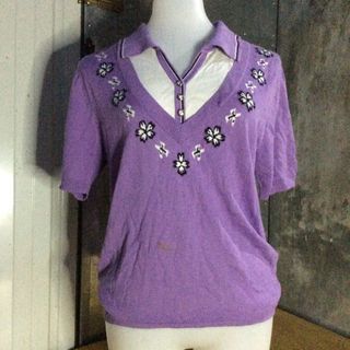 Y2K Violet Purple Knitted Korean Polo Top