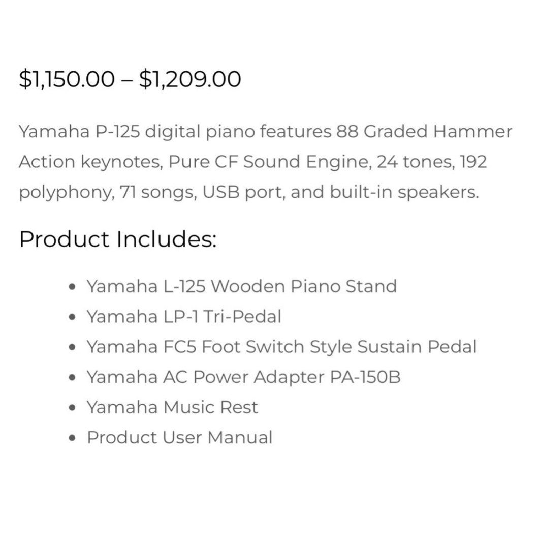 Yamaha Digital Piano P125, Hobbies & Toys, Music & Media, Musical