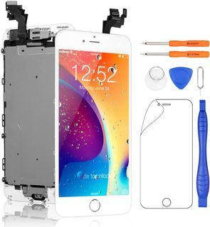 Yodoit for iPhone 6 Plus Screen Replacement White With Home Button, Front Camera, Earpiece Speaker, LCD Display Touch Digitizer Assembly + Repair Tool, Screen Protector