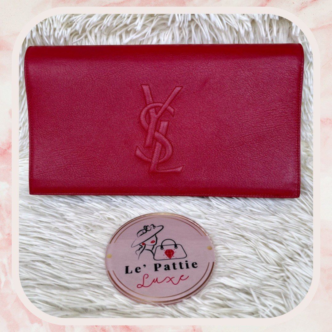 YSL Clutch Large (Category: Luxury Bags & Wallets) located in Las Pinas. Submitted by Le.Pattie.Luxe (Listing ID 1235380638, Image 1). Description: 💯% authentic Large YSL Belle De Jour Clutch ❤️Php 25k❤️ ▪️Excellent used condition, minor & barely noticeable signs of use only ▪️Convertible into wallet on chain (WoC) ▪️Inclusion: provided satin dustbag ▪️Approx. Dimensions: 11 x 6.25 x 1.5in (LxHxW) 💯% authentic or your money back ✅DTI Registered
