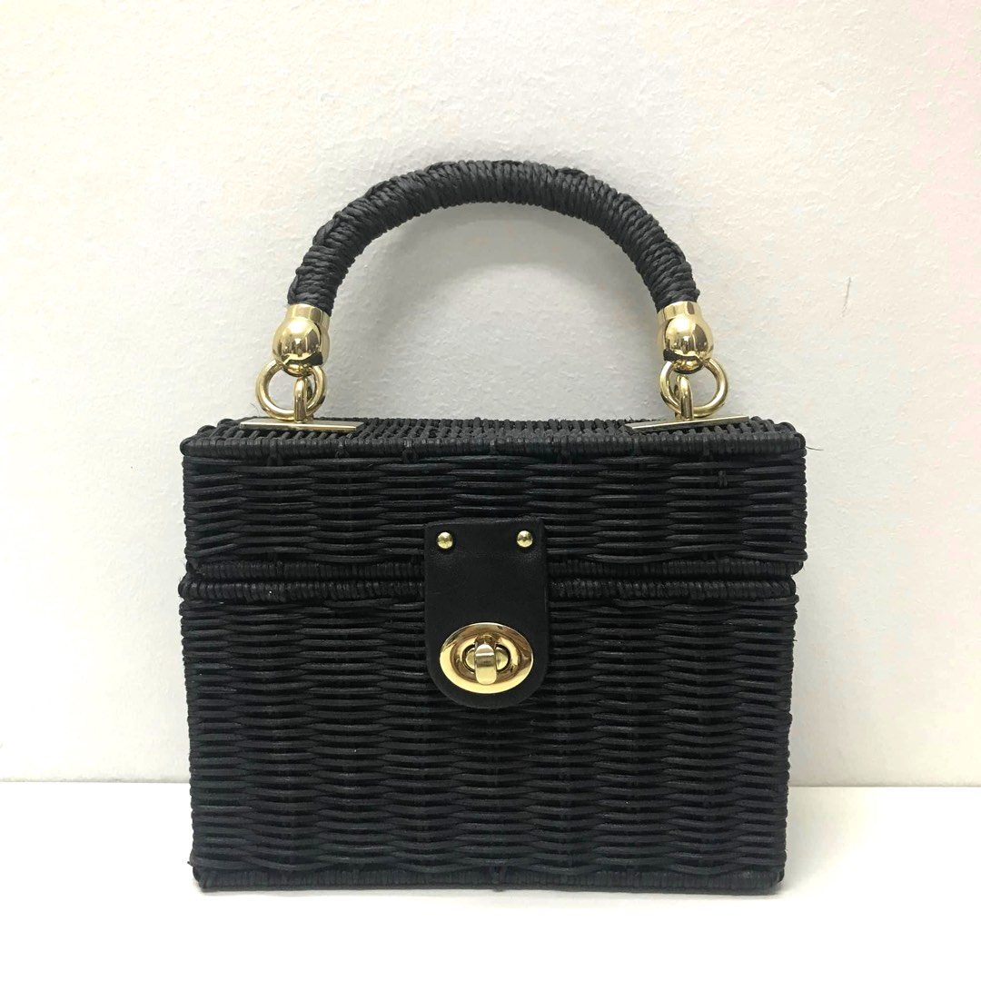 Black straw shop bag zara