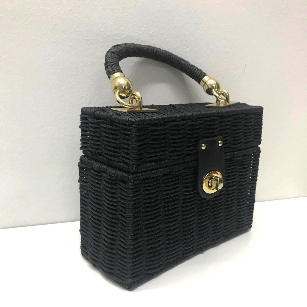 Zara Black Rattan Straw Bag