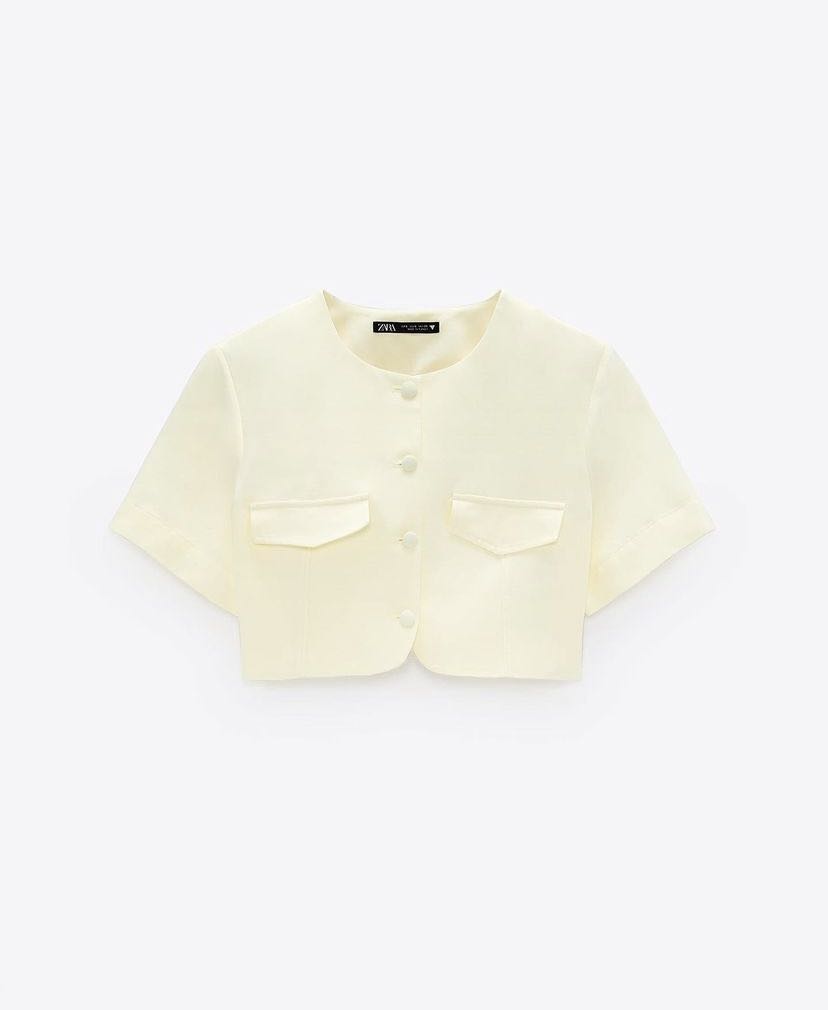 Zara Linen Blend Crop Top With Buttons on Carousell