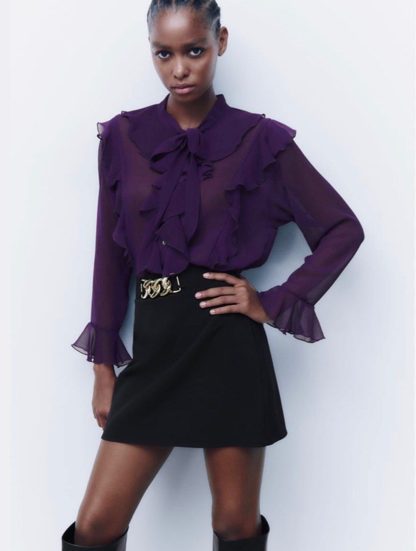 Lavender hot sale ruffle blouse