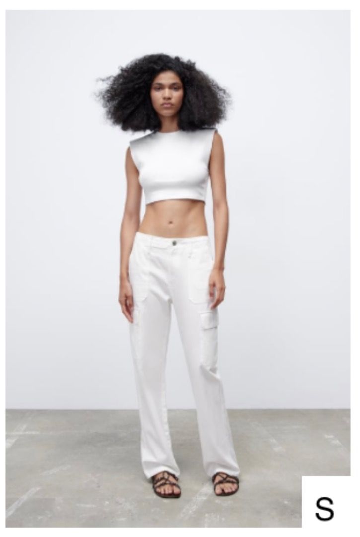 Zara white shoulder pad top sales