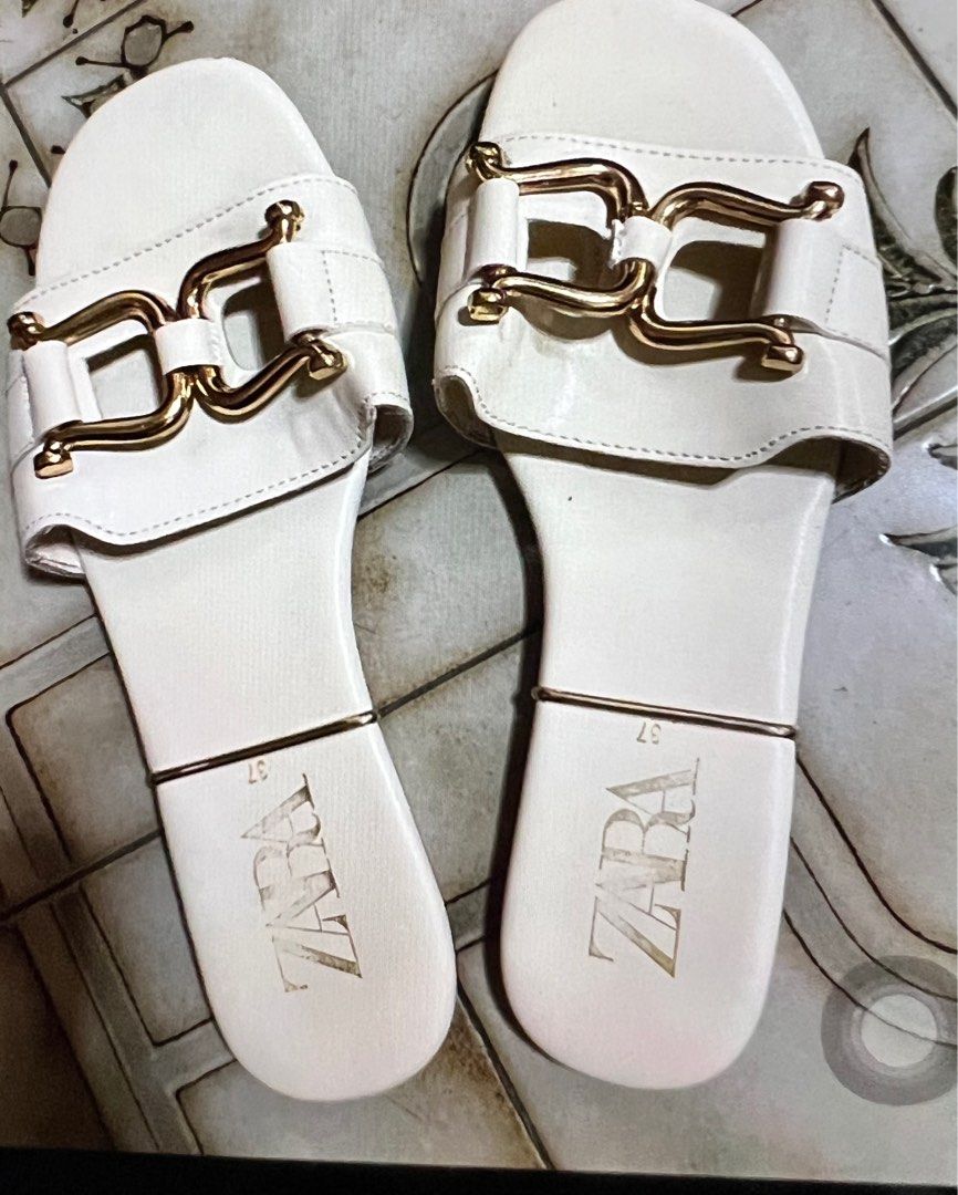 zara flat white sandals