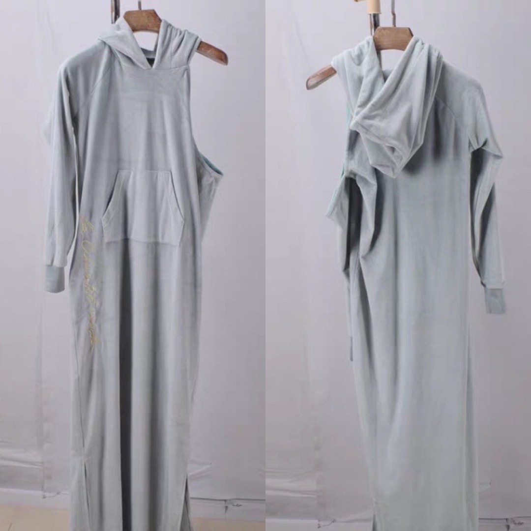 SOLD 0015 Green Sweatshirt Long Dress With Long Sleeves And Hood