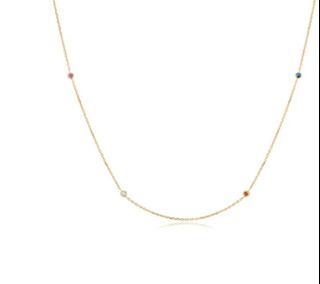 ‼️FINAL PRICE DROP‼️14K gold necklace minimalist design with White Topaz, Sapphire, Orange Sapphire and Pink Sapphire | Dainty