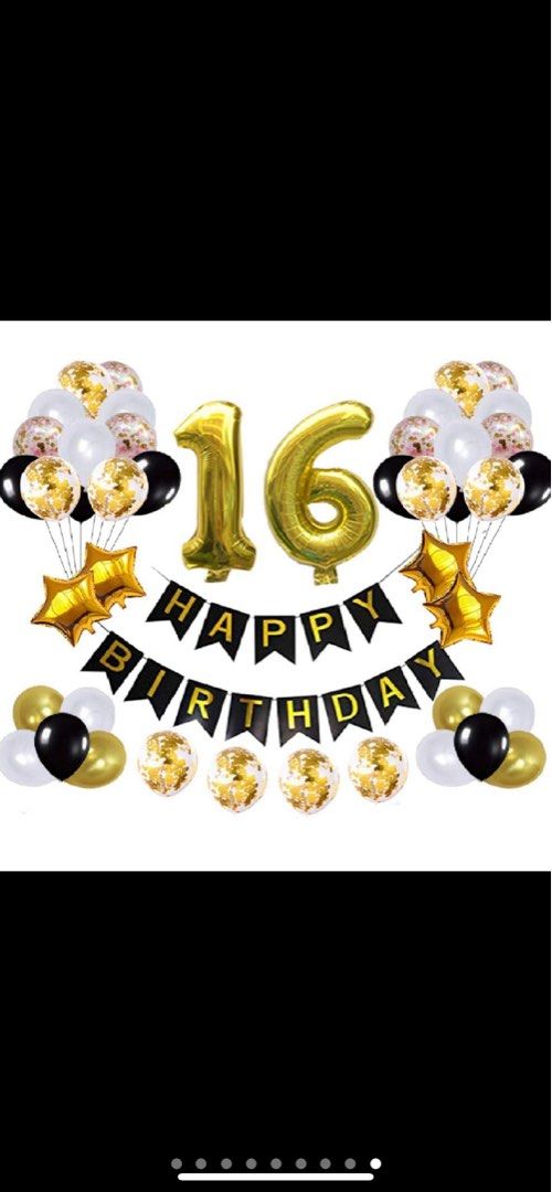 16th Birthday Decorations, Sweet 16, 16 Balloon, Happy Birthday