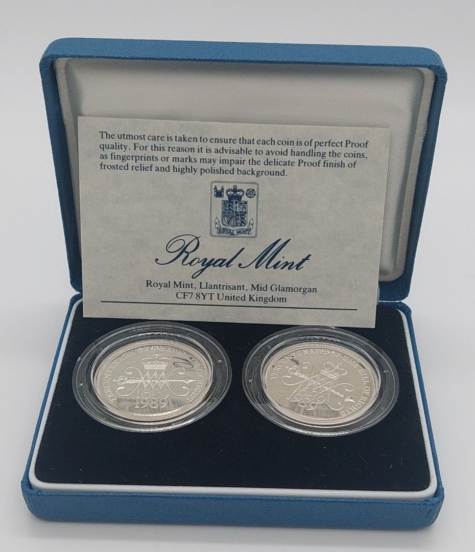 1989 United Kingdom £2 Silver Proof Two-Coin Set - Bill and Claim of  Rights/(1989年)英國2 英鎊精製銀幣兩枚套裝- 法案和權利/Limited Edition only 25000 set/限量發,  興趣及遊戲, 收藏品及紀念品, 錢幣- Carousell