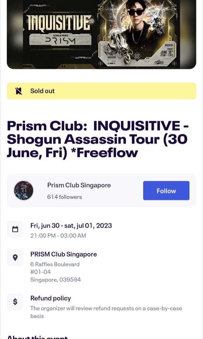 1 x Inquisitive ticket PRISM Club 30 June, Tickets & Vouchers, Event
