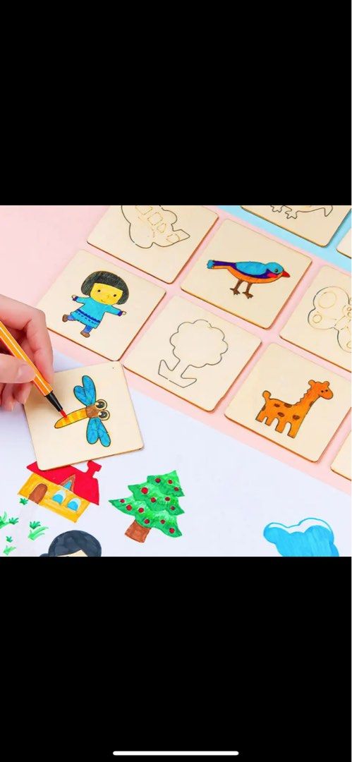20pcs Kids Montessori Wooden Drawing Toys DIY Painting Template