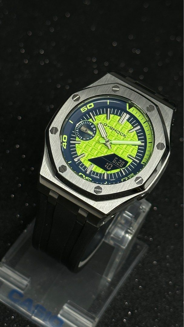 CasiOak GA 2100 in Stainless Steel bezel lime green