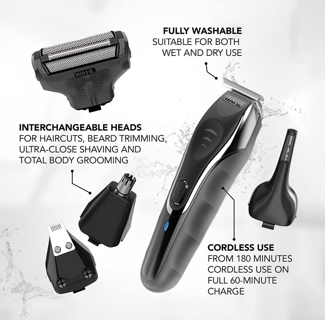 Wahl Aqua Blade Rechargeable Wet Dry Lithium Ion Deluxe Trimming Kit with Interchangeable Heads for Detailing, ＆ Grooming Beards, Mustaches, Stubbl