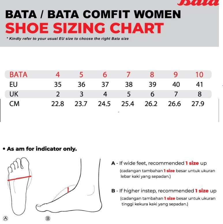 Bata sandal online size chart