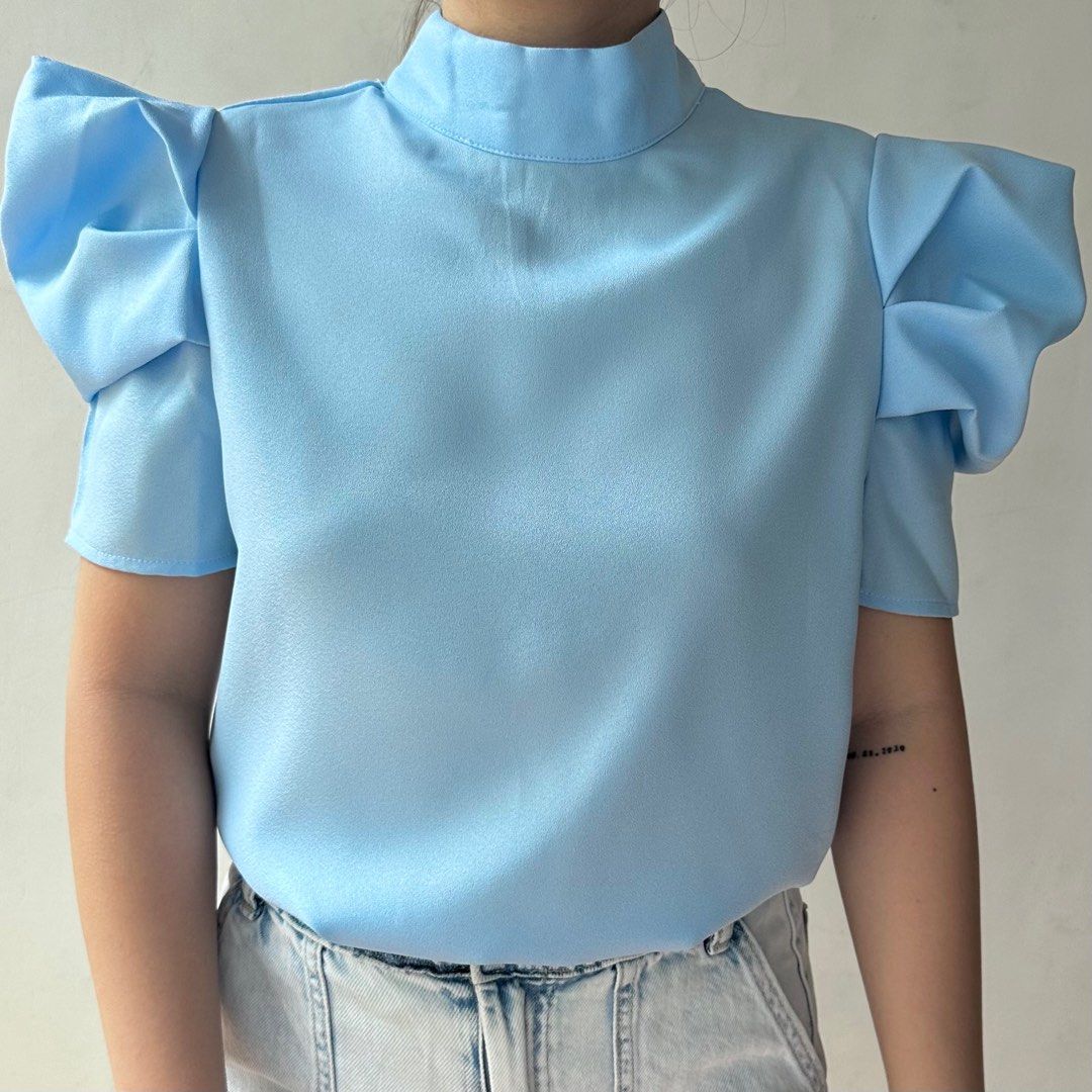 Blue Puff Sleeve Top (Shein), Women's Fashion, Tops, Blouses on Carousell