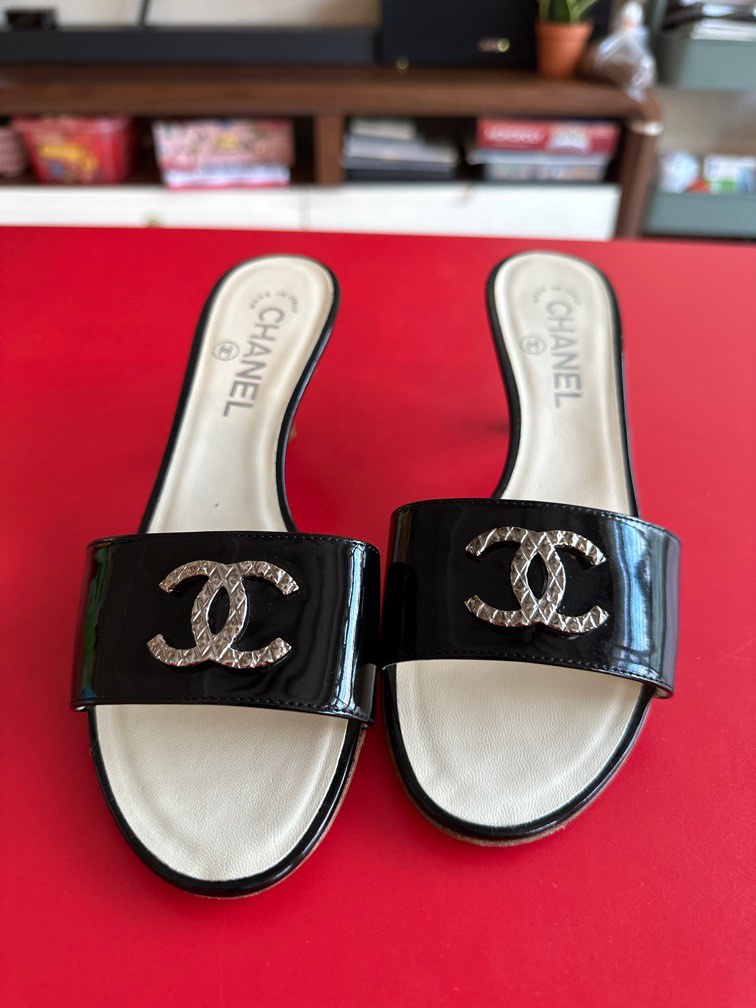 White chanel slides sale