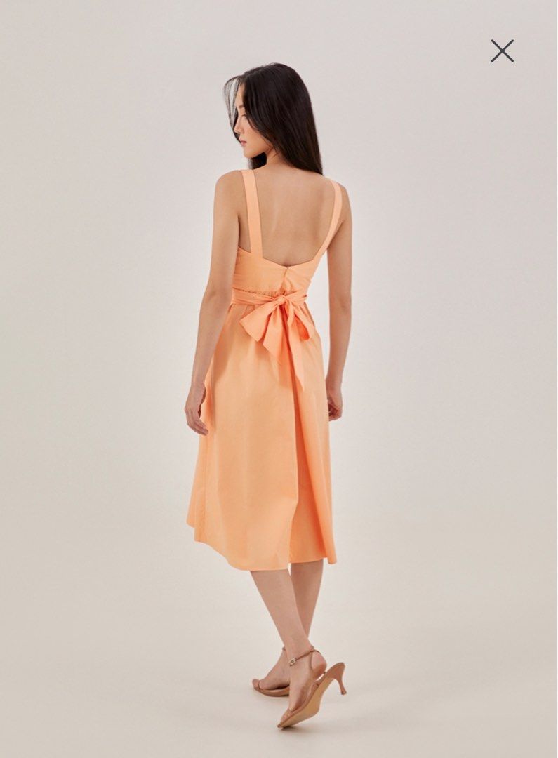 Warehouse midi dress with tie back in coral top