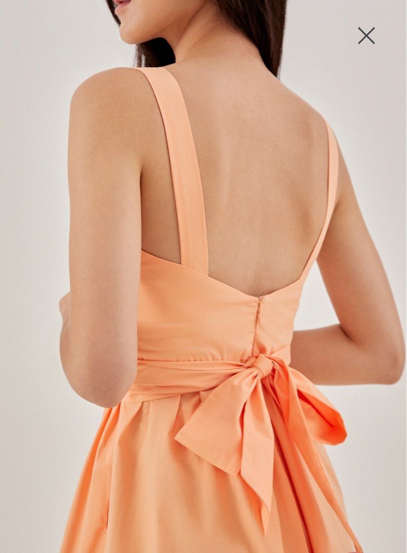 Warehouse midi dress with tie back in coral discount