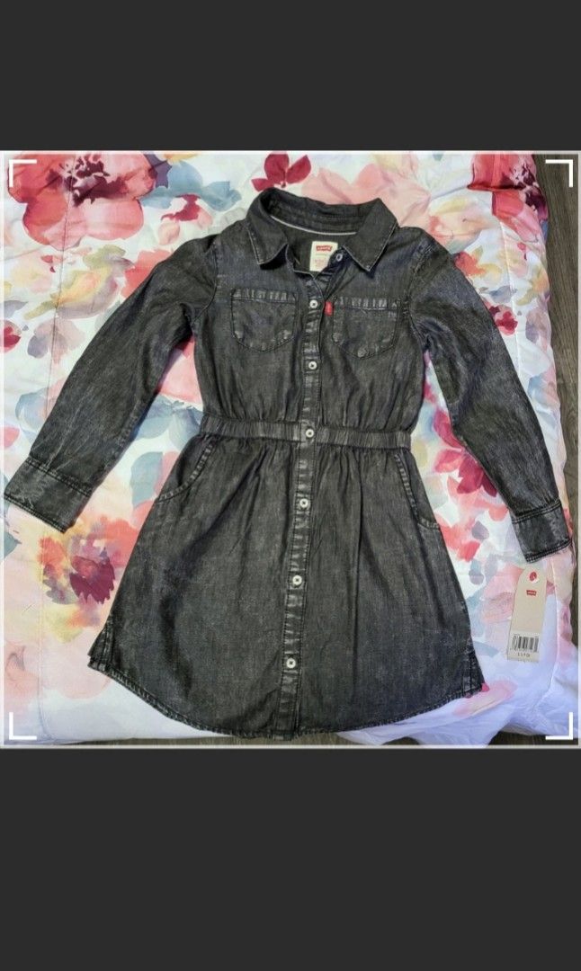 Girls black denim dress outlet