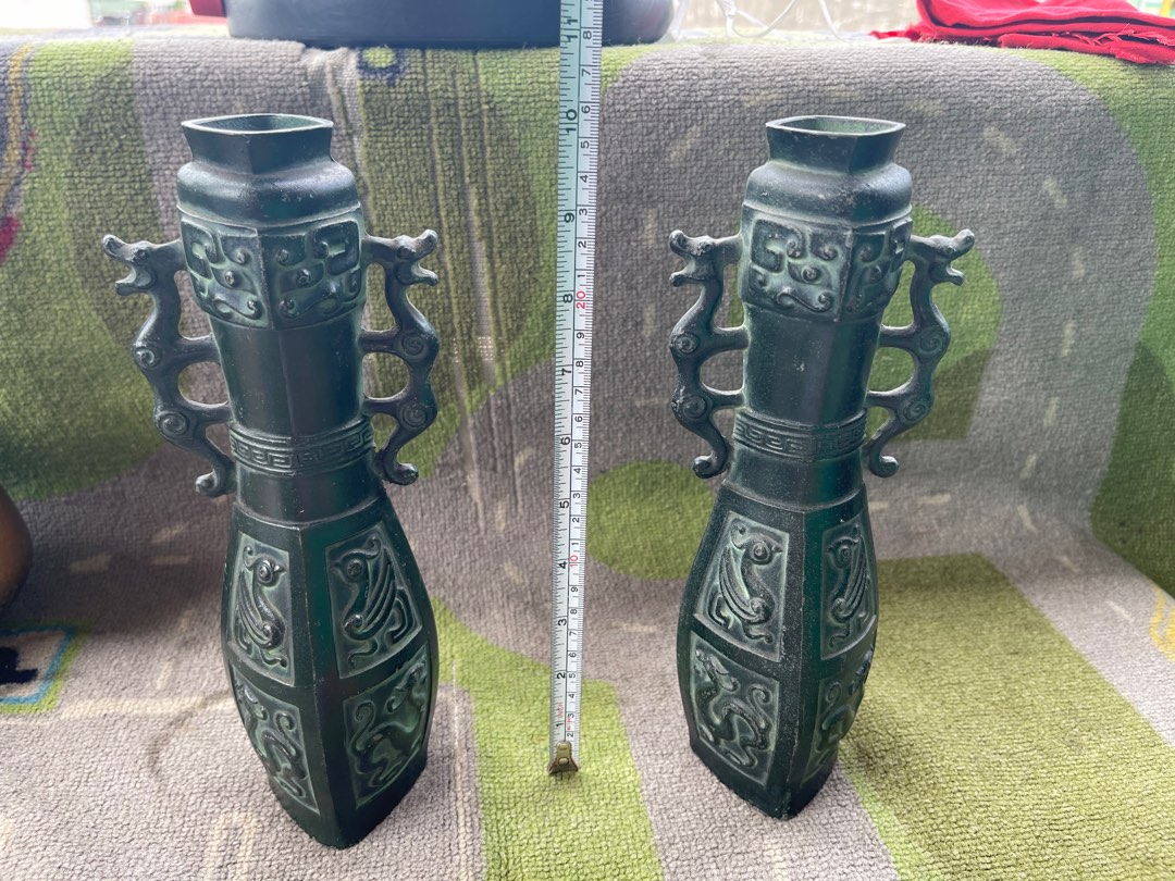 Brass Bronze Vase Pair chinese dragon design unique and rare with