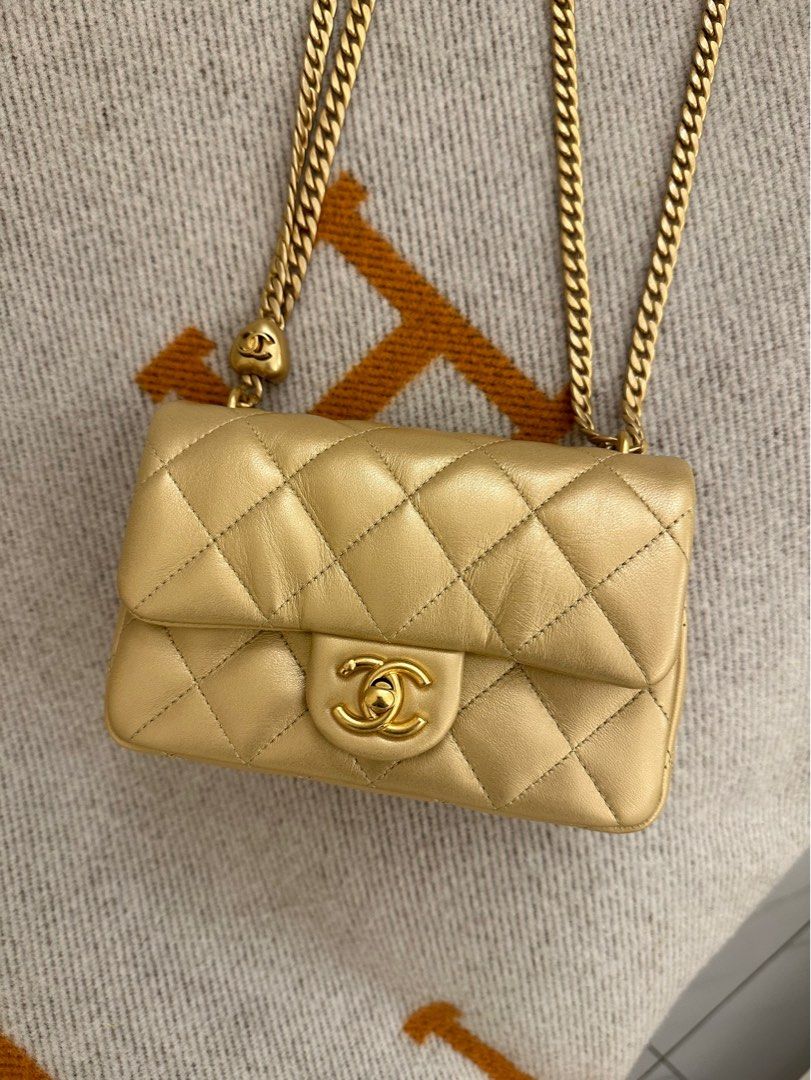 Chanel Metallic Gold Quilted Lambskin Mini Square Classic Single