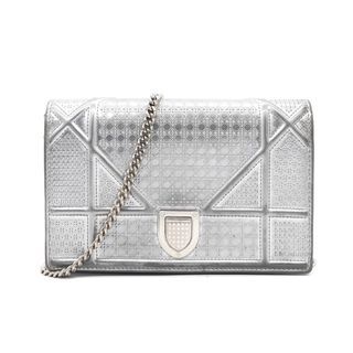 CHRISTIAN DIOR Silver Leather Diorama Wallet on Chain