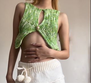 crocheted cut-out green vest top