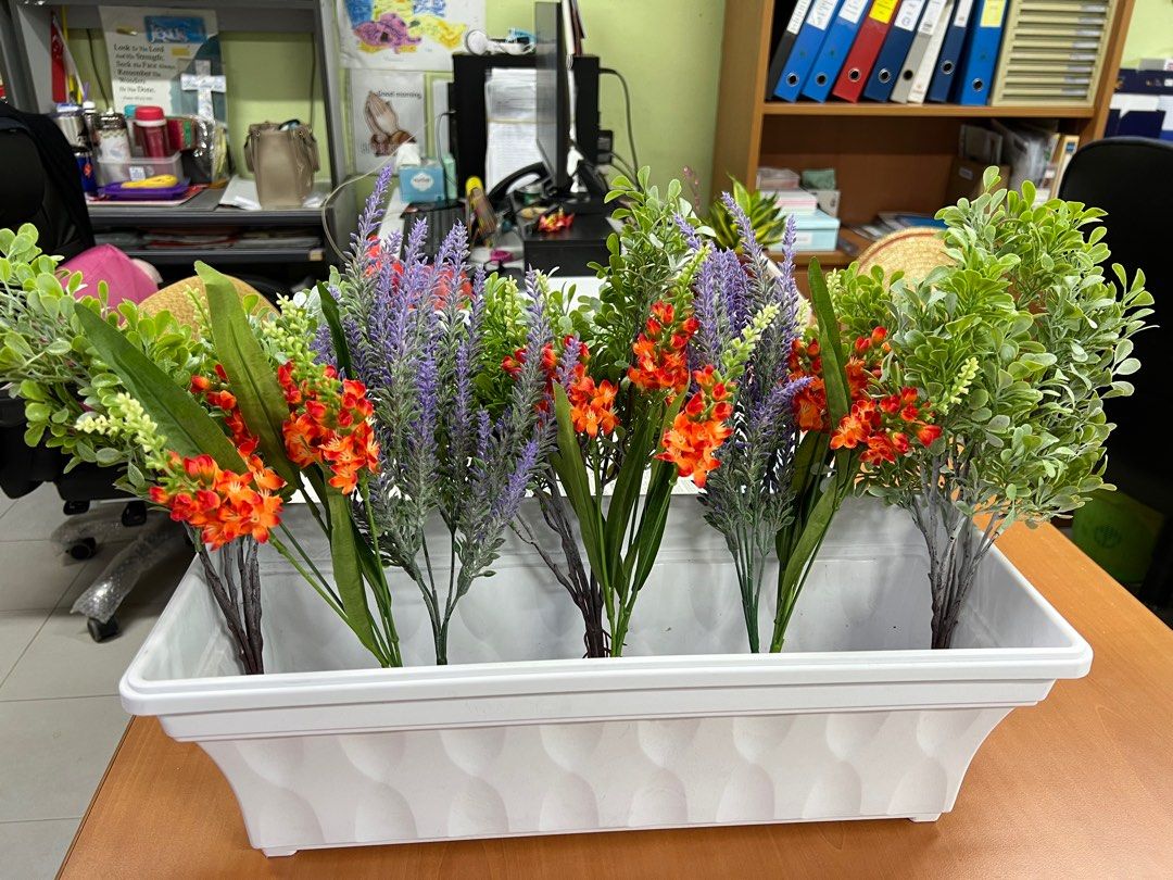 Curated Artificial Plants Planter Box Summer Theme, Furniture & Home