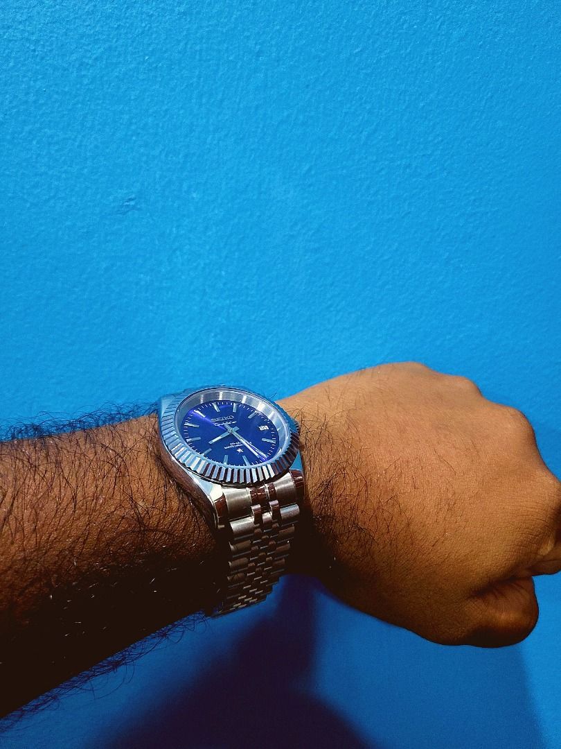 Custom Seiko Mod watch Oyster Perpetual 39mm Blue Sunburst Open