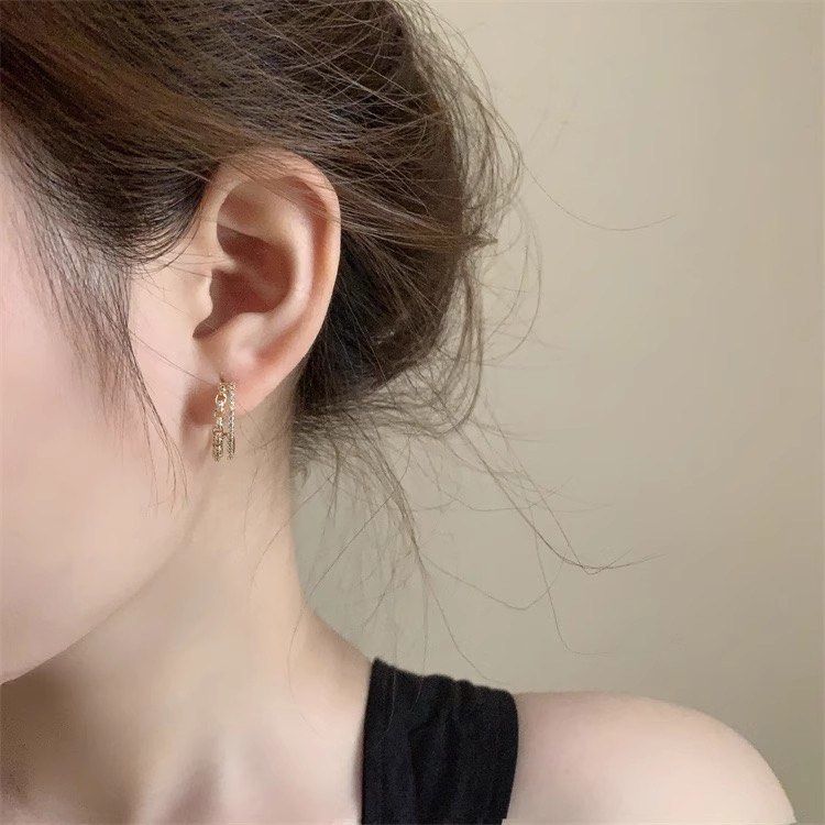 Double Chain Hoop Stud Earrings Women s Fashion Jewelry