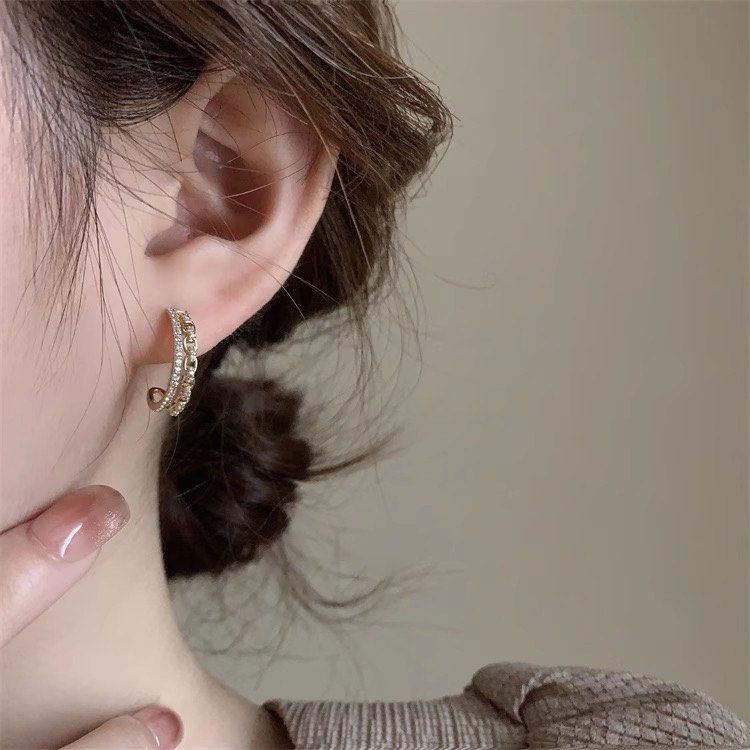 Double Chain Hoop Stud Earrings