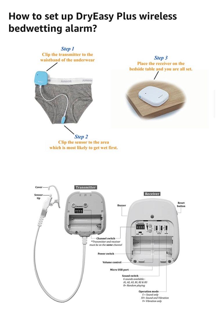 DryEasy Plus Wireless Bedwetting Alarm, Babies & Kids, Baby Monitors on