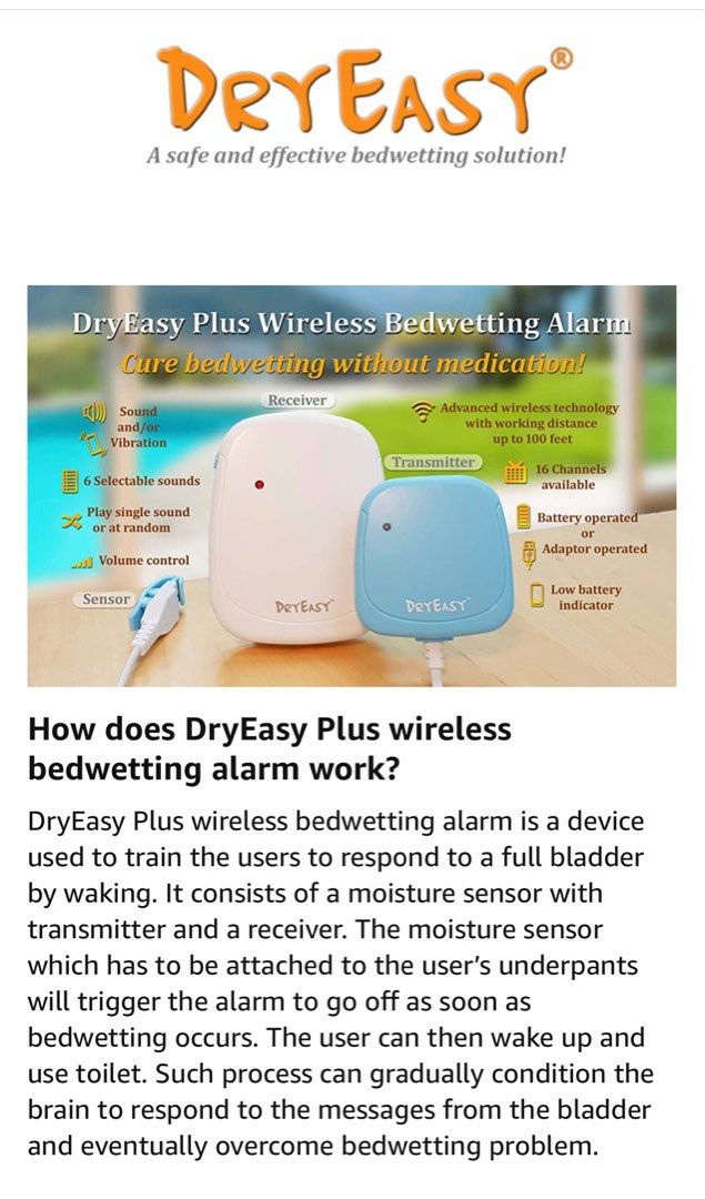 DryEasy Plus Wireless Bedwetting Alarm, Babies & Kids, Baby Monitors on