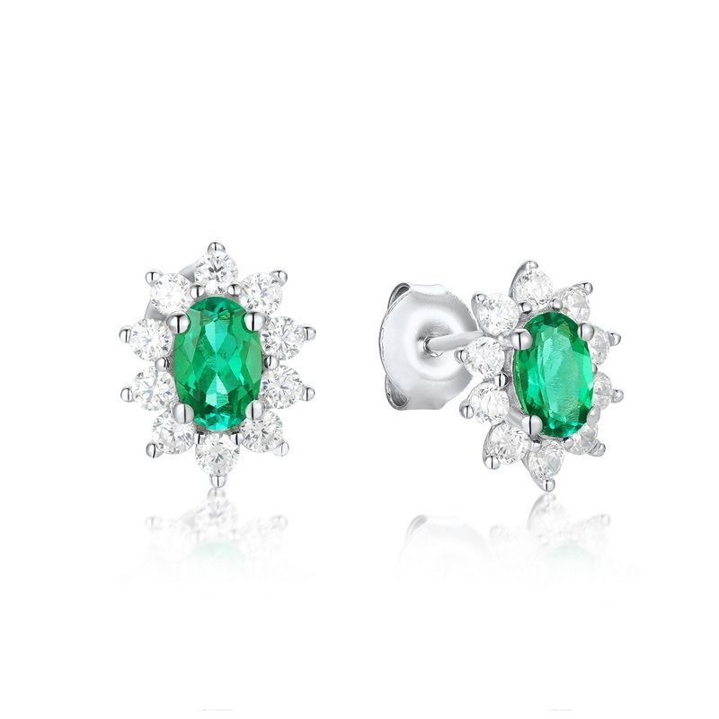 Emerald earrings with 18K white gold plated silver 925 Women s