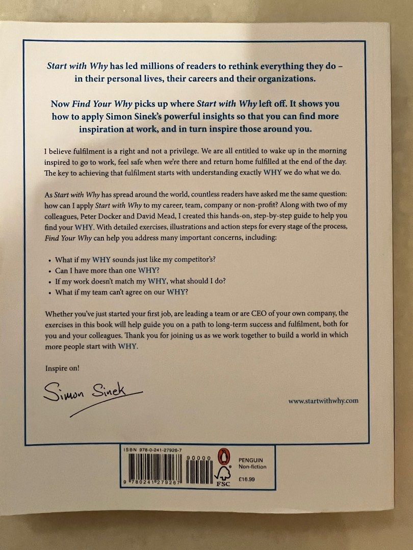 Find Your Why By Simon Sinek Hobbies Toys Books Magazines