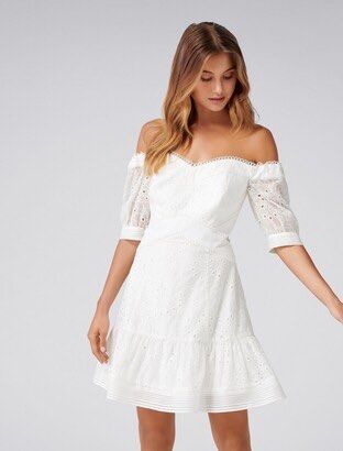 Forever new broderie sweetheart neck sale bardot mini dress