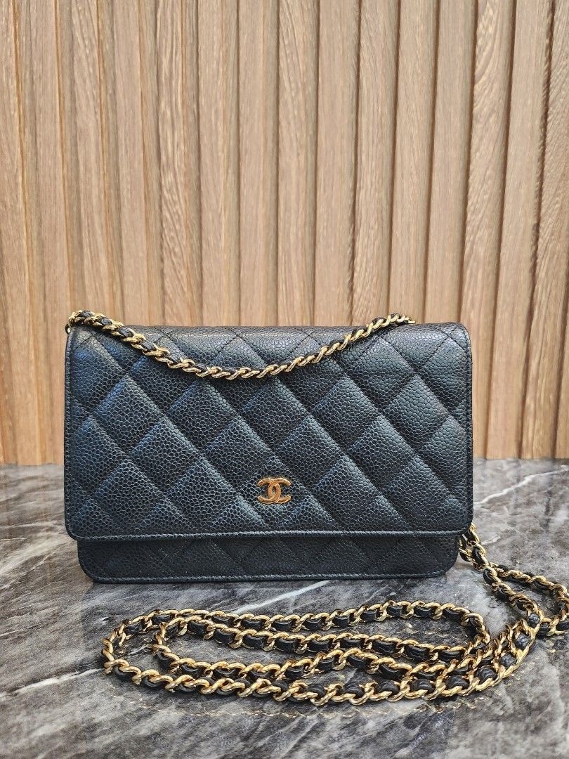 Chanel Black Caviar Leather WOC Wallet On Chain Crossbody Bag GHW