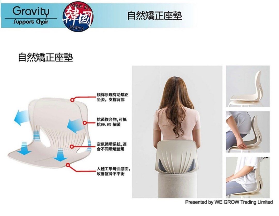 Gravity Support Chair韓國製自然矯正坐墊（正品）, 傢俬＆家居, 傢俬