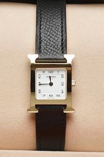 Hermes 21mm White Alligator Leather Gold Plated Heure H PM Quartz Watch HH1.200