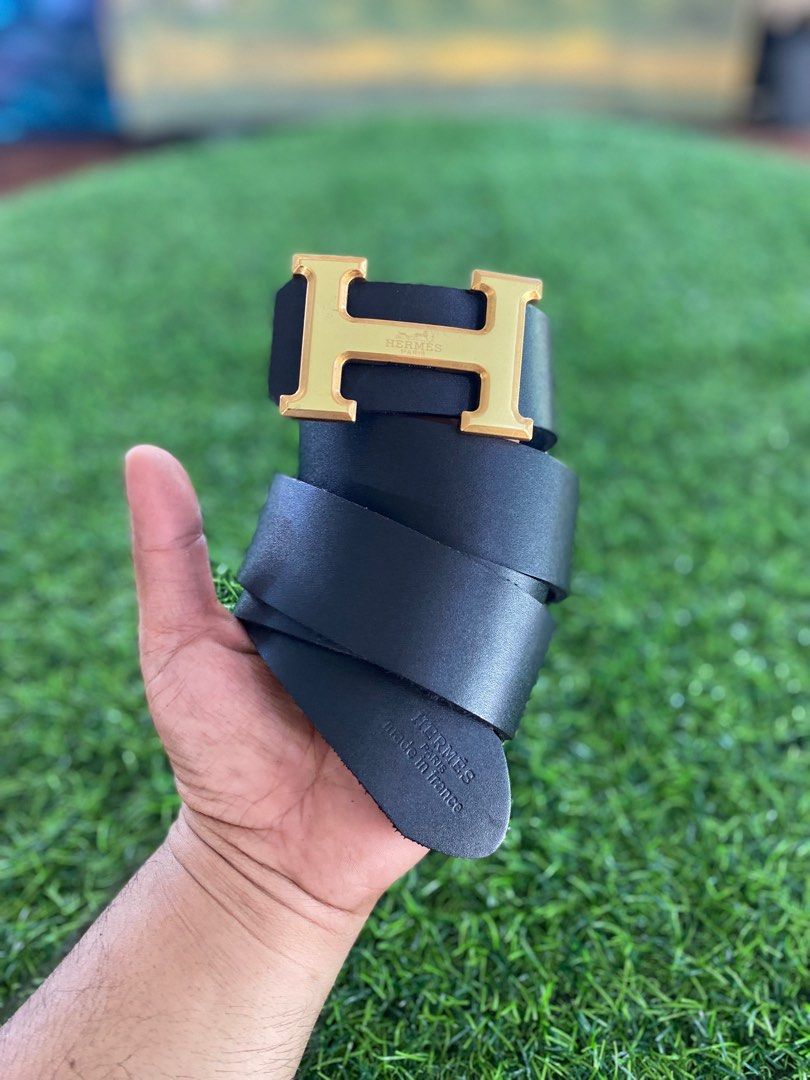 Hermes Black/Gold Box/Togo Leather H Buckle Reversible Belt 90CM