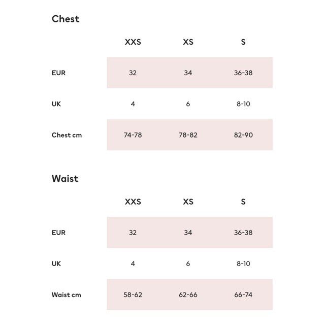 H&m dress size chart online
