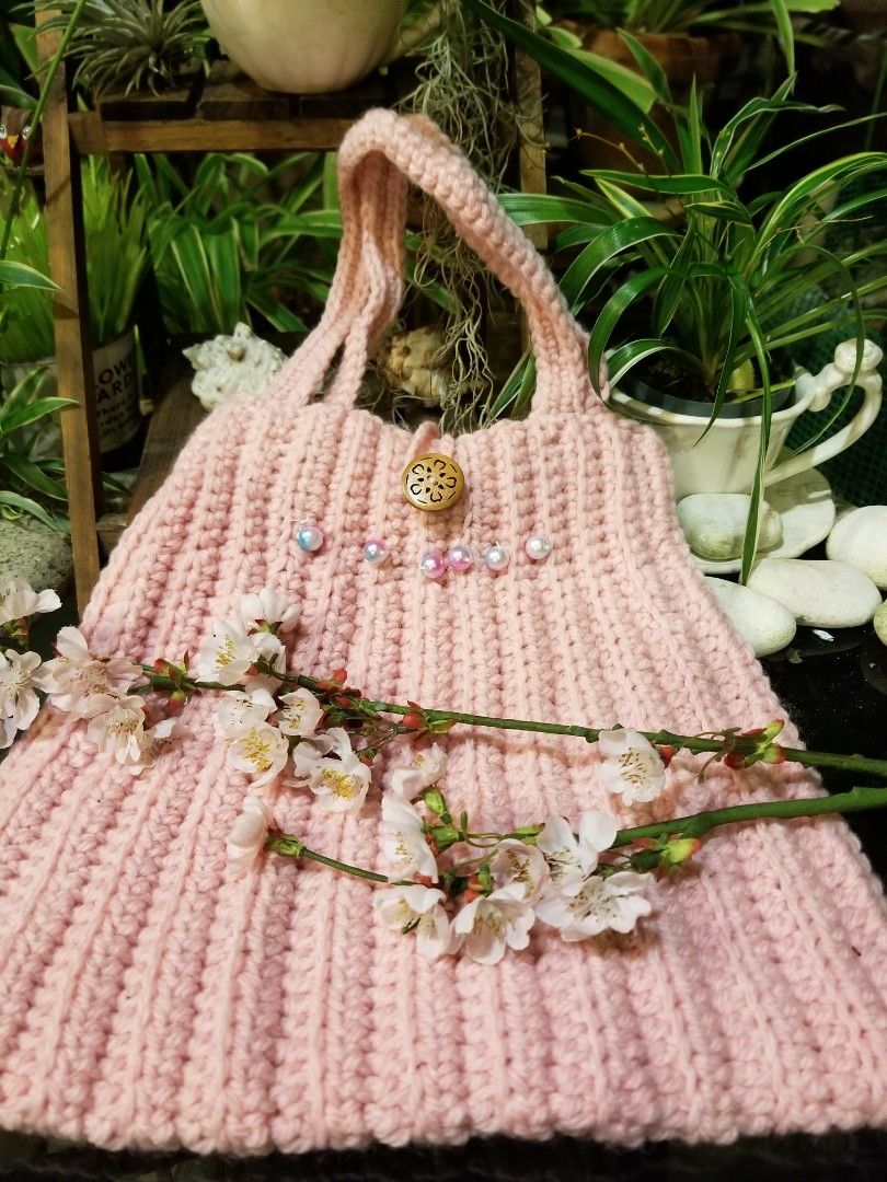 Japan Handmade Crochet pink colors Drawstring pouch Women s