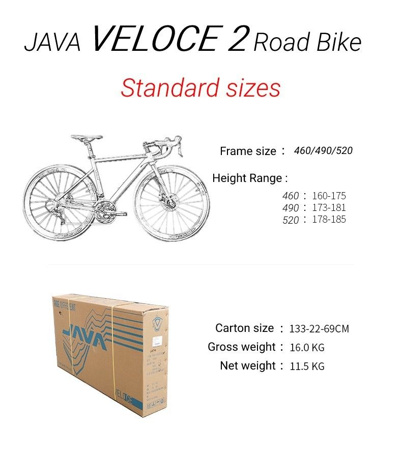 Java road 2024 bike size chart