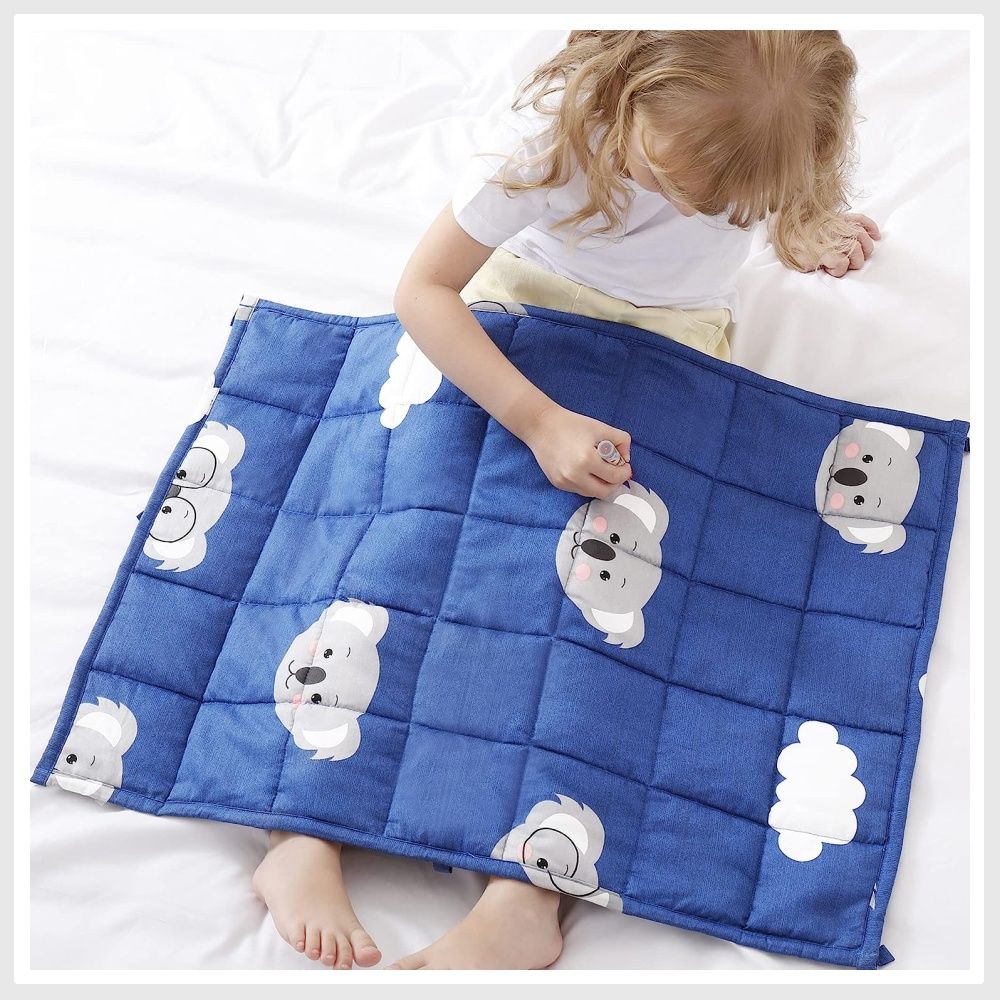 Joyching Weighted Lap Pad for Kids 17 x 22 inches 2lbs 600TC Egyptian Cotton Weighted Blanket for Reading with Glass Beads Blue Koala Babies Kids Baby Nursery Kids Furniture Cots